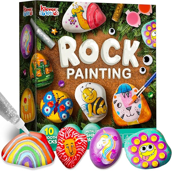 Rock Painting Kit for Kids, Arts and Crafts for Girls & Boys Ages 6-12, DIY Supplies for Painting Rocks, Easter Craft Kits Art Set, Toddler Birthday Christmas Presents, Family Indoor Activity
