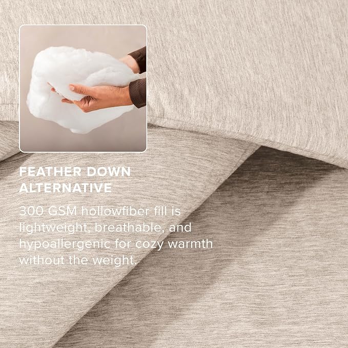 Bare Home Bed-in-A-Bag 7 Piece Comforter & Sheet Set - King - Goose Down Alternative - Ultra-Soft 1800 Premium Bedding Set - Cationic (King, Heathered Pebble)