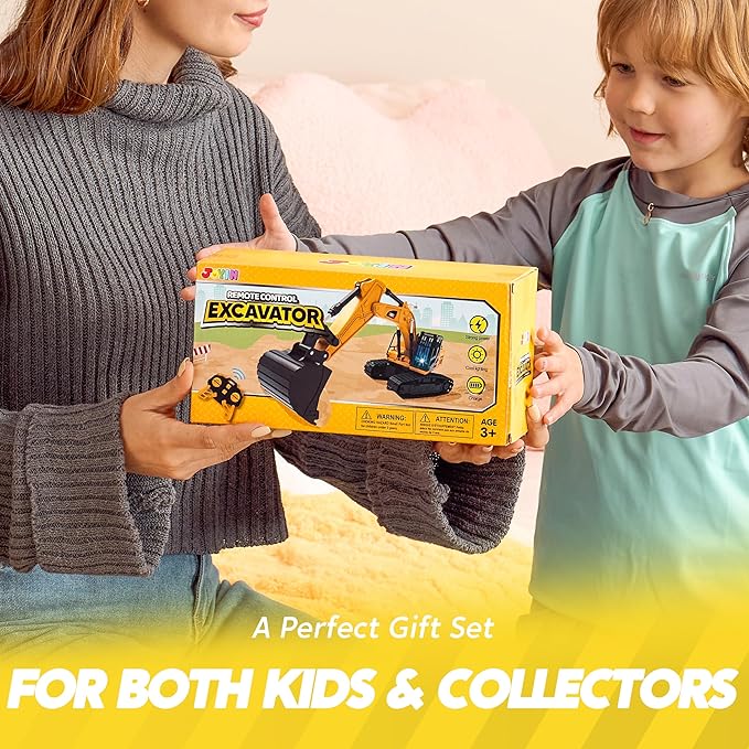 JOYIN Remote Control Excavator Toys for Boys, 2.4Ghz RC Play Excavator with Light, Construction Toys for Boys Birthday Gift 3-5 4-7 8-12 Year Old Kids