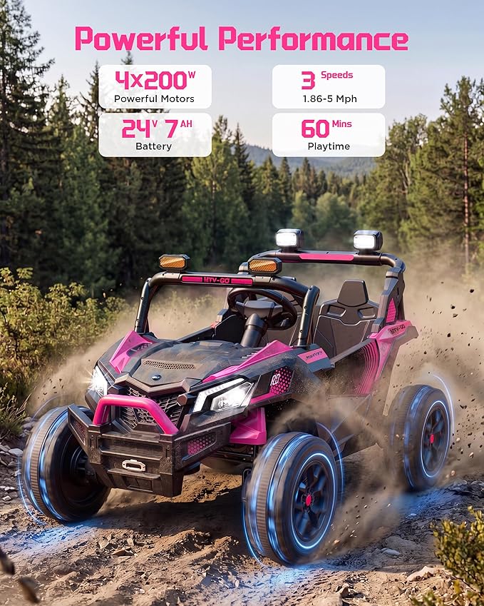Firstness 24V Remote Control Ride on Cars for Kids 800W Toddler Electric Car Two Seater Ride on Toys with LED Lights, Music, 3 Speed Mode, Electric Vehicle Ride On Truck Car for Kids Ages 3-8, Pink