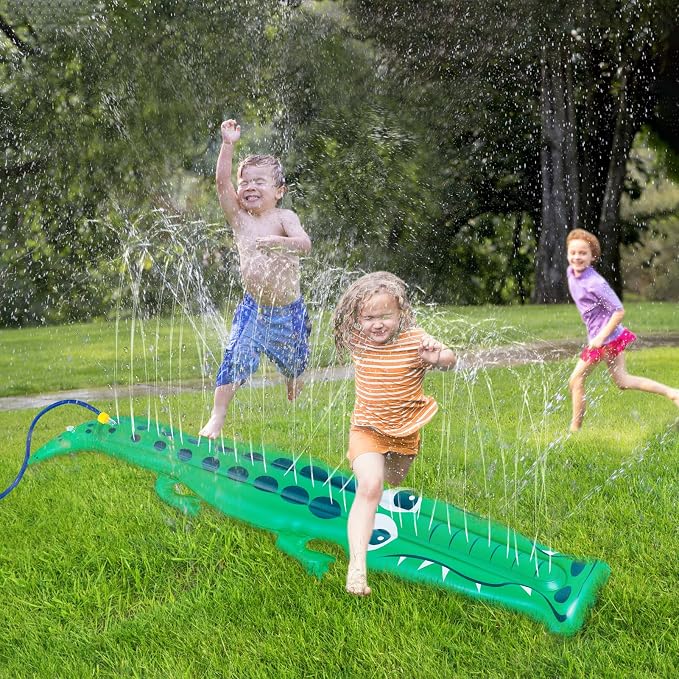96" x 13" Extra Large Crocodile Sprinkler for Kids - Outdoor Toys Kids Toddler Water Sprinkler for Yard, Attaches to Garden Hose, Durable Inflatable Splashing Fun Toys for Garden Lawn
