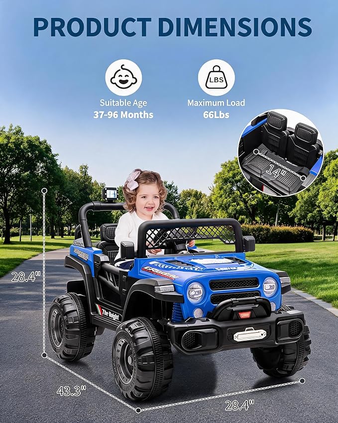 GarveeLife 12V Kids Ride On Car, 2 Seater Electric Toy Car for Toddlers and Children, Ride On Toys with Parent Remote Control, Battery-Powered w/Music & LED Lights