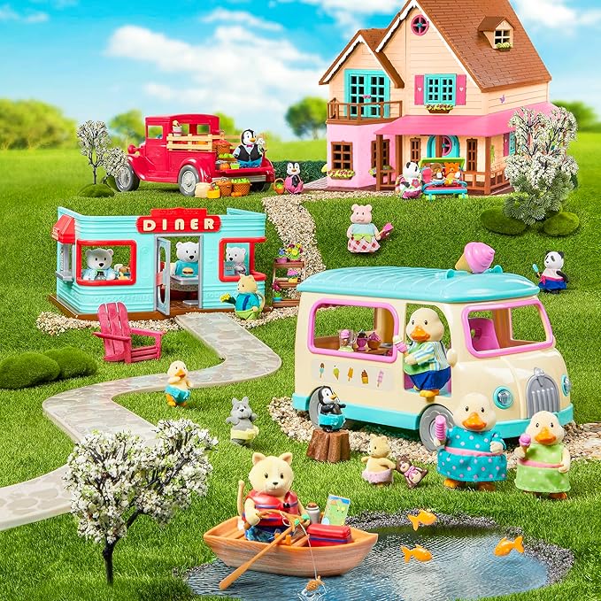 Li'l Woodzeez – Dollhouse Furniture Playset – 2 Posable Figures – Bath & Laundry Playhouse Toy – Imaginative Roleplay for Kids Ages 3 Years and Up – Colorful & Durable – Encourages Creative Play