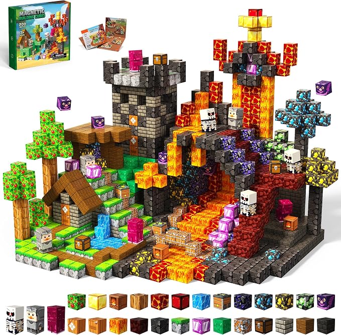 200PCS Magnetic Blocks, Magnetic Building Cube Set for Kids Ages 3+, Constructions STEM Stacking Tiles Toy Building Birthday Gifts for Boys Girls