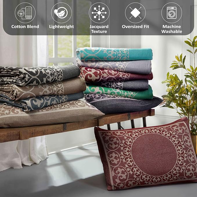 Superior Cotton Blend Bedspread Set, Includes 1 Tailored Bedspread and 1 Matching Pillow Sham, Lightweight Blanket, Bedding Decor, Jacquard Vintage Floral Mandala, Lyron Collection, Twin, Taupe