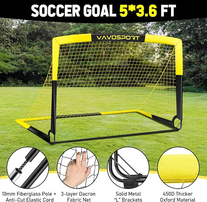 Kids Soccer Goals for Backyard Set - 2 of 4' x 3' Portable Soccer Goal Training Equipment, Pop Up Toddler Soccer Net with Soccer Ball, Soccer Set for Kids and Youth Outdoor Games, Sports, Play