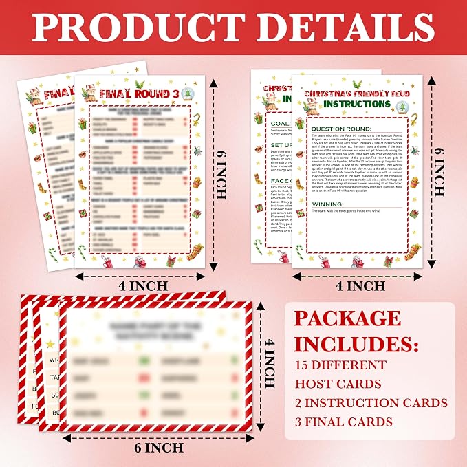 Christmas Games For Families, Christmas Friendly Feud Game, Holiday Games For Adults Large Group Party, Christmas Party Games, Christmas Trivia Card Games - a001