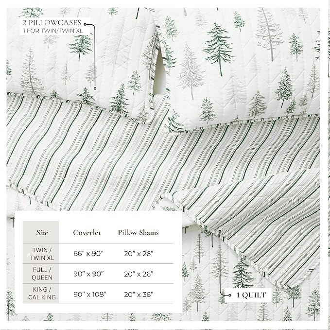 Great Bay Home Lodge Quilt Set - 3-Piece King/California King Size Rustic Bedding Set - Lightweight, All-Season, Reversible Bedspread (Grey/Green)