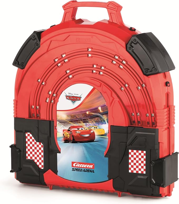 Carrera Speed Arena Cars Slot Car Race Track Set – Lightning McQueen | Portable slot car track toy, race-in-a-case design, includes McQueen & Ramirez cars, travel-friendly for kids, easy setup