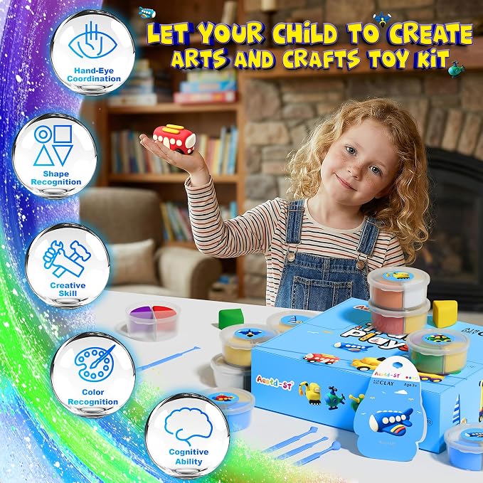 Air Dry Clay Kit -Traffic Theme, Modeling Clay for Kids, DIY Magic Clay with Sculpting Tools and Tutorials, 12 Boxes Molding Clay, Ultra Light, Soft & Non-Sticky, Arts and Crafts Gift for Kids
