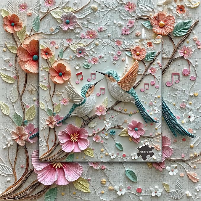 Songbird Puzzle for Adults 1000 Pieces, Birds Flower Garden Relief Art Puzzle, Nature Floral Animal Jigsaw Puzzle Challenge