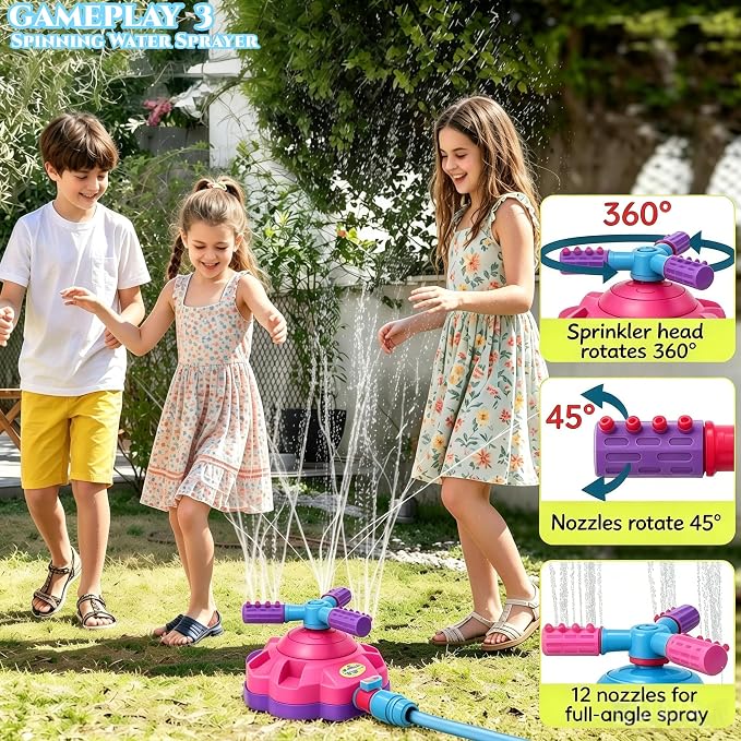 4-in-1 Upgraded Water Sprinkler Toy,Water-Spraying Rocket,Water Baseball,360°Rotating Sprinkler,Foot-Pump Rocket Launch,Outdoor/Yard/Garden/Lawn/Pool Summer Water Game for Kids Age3 4 5 6 7 8Boy Girls