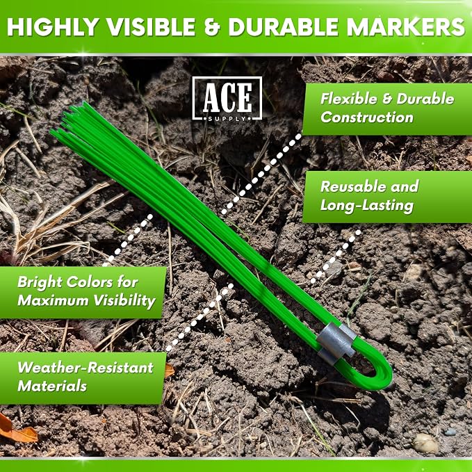 Green Marking Whiskers With Stakes - 25 Pack - Durable Marking Whisker Set - Use Survey Whiskers As Ground Markers, Construction Markers, Or Trail Markers