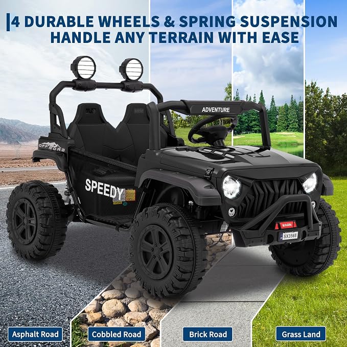 Garvee 24V Kids Electric Ride On Car with 4 x 45W Powerful Motors, Parent Remote Control & Manual Driving, Safety Speed 3-5 MPH, MP3 Player, Smooth Start, for Ages 3-8, Black