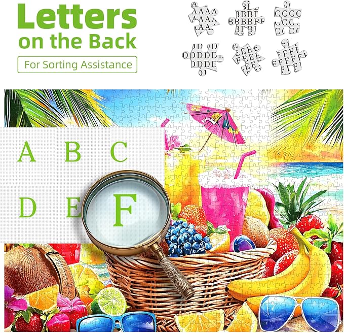 1000 Piece Puzzle for Adults - Beach Picnic Puzzle with Letters on Back 27.5"x19.7", Nature Lovers Challenging Adult Jigsaw Puzzle 1000 Piece, Hard Puzzle for Adults Relax, Art Gift, Family Game Night