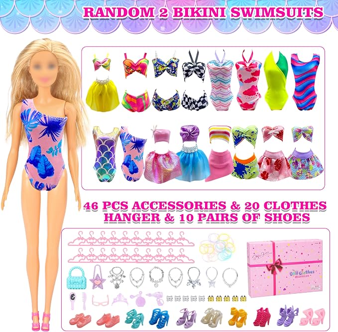 Style Shine Doll Clothes and Accessories Set, Wedding Gowns, Evening Dresses, Fashion Dresses, Casual Outfits Top and Pant, Swimsuit Bikini, Hangers, Shoes and Accessories Toys for Girl Gift