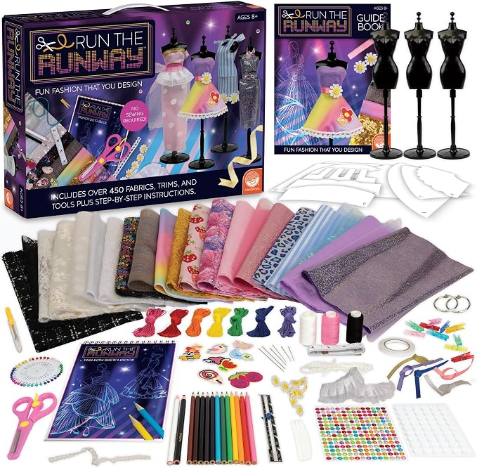 MindWare Fashion Designer Kits Ages 8+ - Run The Runway DIY Craft Kit for Girls - Creative Learning Activity for Kids - Design Dresses