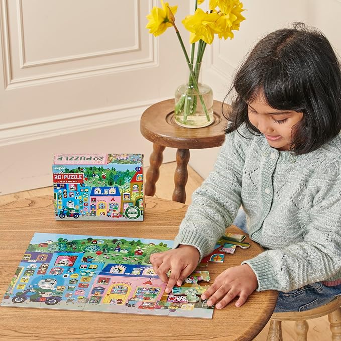eeBoo 20 Piece Giant Floor Puzzle - Yumi's Village Children's Puzzle Community Themed, Large Pieces for Small Hands to Develop Motor Skills