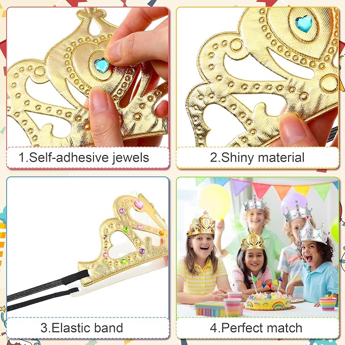 Yaomiao 22 pack DIY Crowns Set Include 12 Pcs Foam Princess Crowns and 10 Pcs Diamond Sticker for Kids
