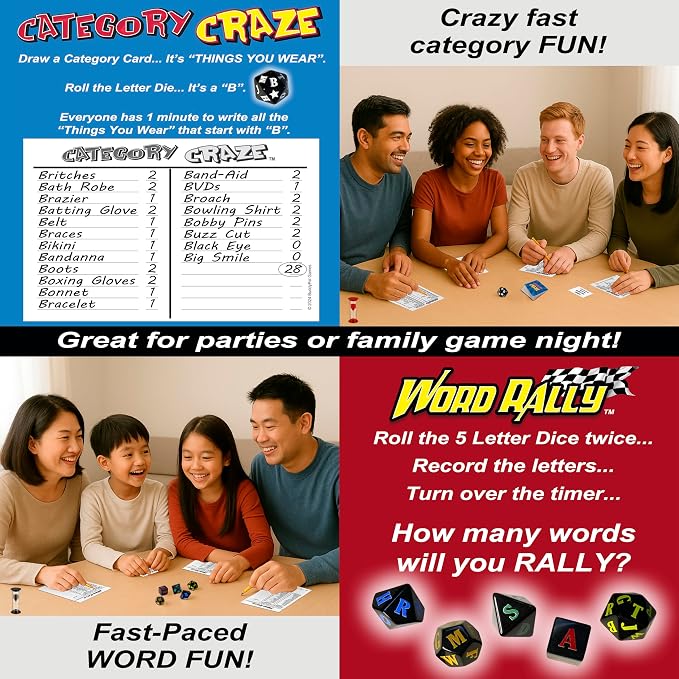 2-Pack – Category Craze and Word Rally Fast-paced, Family-Friendly Word-Fun Games!
