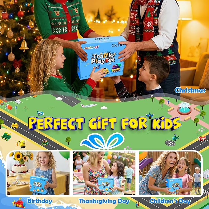 Air Dry Clay Kit -Traffic Theme, Modeling Clay for Kids, DIY Magic Clay with Sculpting Tools and Tutorials, 12 Boxes Molding Clay, Ultra Light, Soft & Non-Sticky, Arts and Crafts Gift for Kids