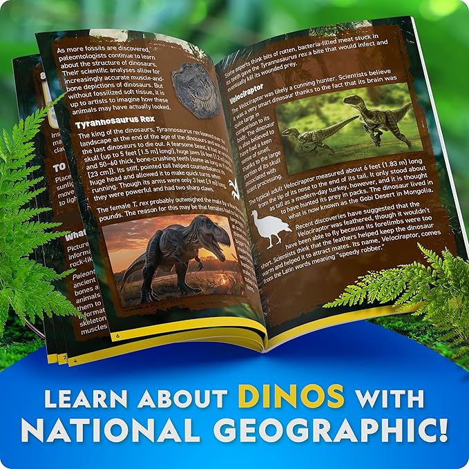 National Geographic Glow-in-The-Dark Dinosaur Skeleton Model Building Kit – Build Replica Velociraptor & T. rex Bones, Educational Dinosaur Egg Activity Kit, Fossils for Kids 5-7