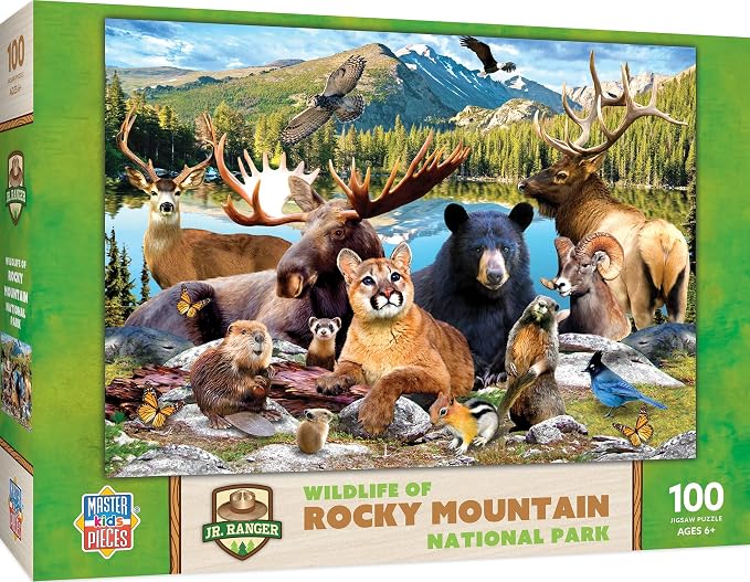 MasterPieces – 100 Piece Jigsaw Puzzle for Kid 6+ Years, Wildlife of Rocky Mountains National Park, Educational and Fun Game, Gift Idea for Children, 19" x 14"