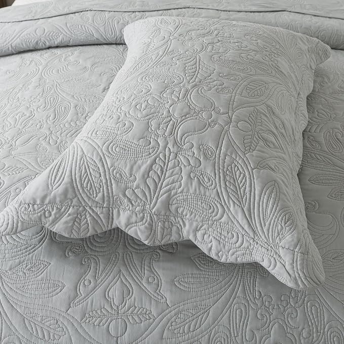 HoneiLife King Quilt Bedding Set - 3 Piece Microfiber Quilt Sets Lightweight Bedspreads Reversible Coverlets Retro Bed Cover Quilt King Size All Season Quilts-Light Grey