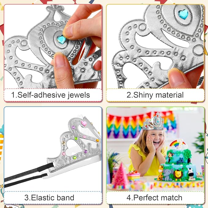 Yaomiao 22 pack DIY Crowns Set Include 12 Pcs Foam Princess Crowns and 10 Pcs Diamond Sticker for Kids