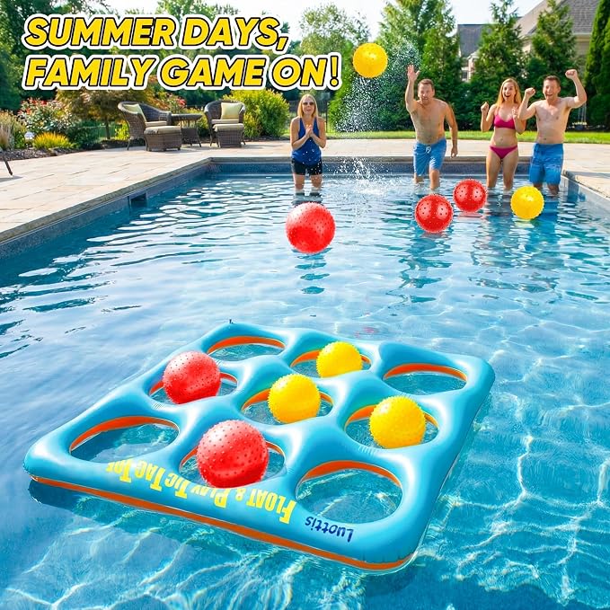 Inflatable Tic Tac Toe Pool Game Set – Pool Toys with 10 Balls, Fun for Kids, Teens, Adults, Family, Party, Beach, Outdoor & Indoor, 2-10 Players