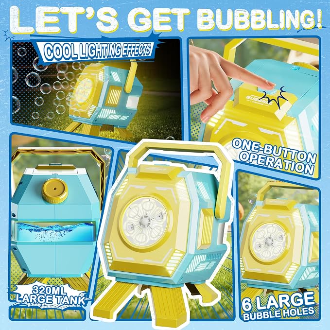 Bubble Machine with Lights, Big Bubbles Bubble Maker Toys for Boys Kids & Toddler, 320ml Large Tank, Battery Operated Bubble Blower for Birthday Parties, Weddings, Indoor & Outdoor Play