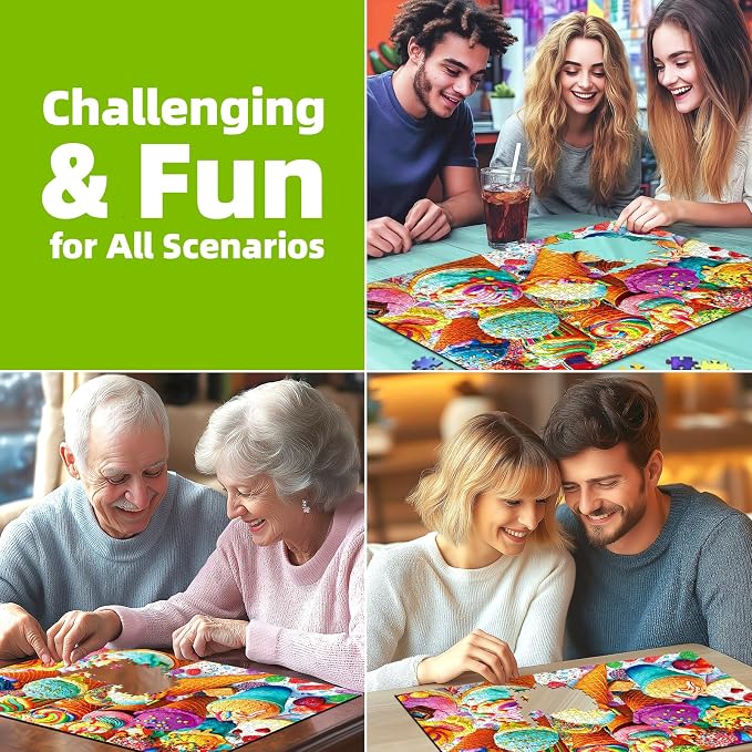 1000 Piece Puzzle for Adults - Ice Cream Party Puzzle with Letters on Back 27.5"x19.7", Funny Impossible Challenging Adult Jigsaw Puzzle, Ideal Gift for Sweets & Summer Puzzlers