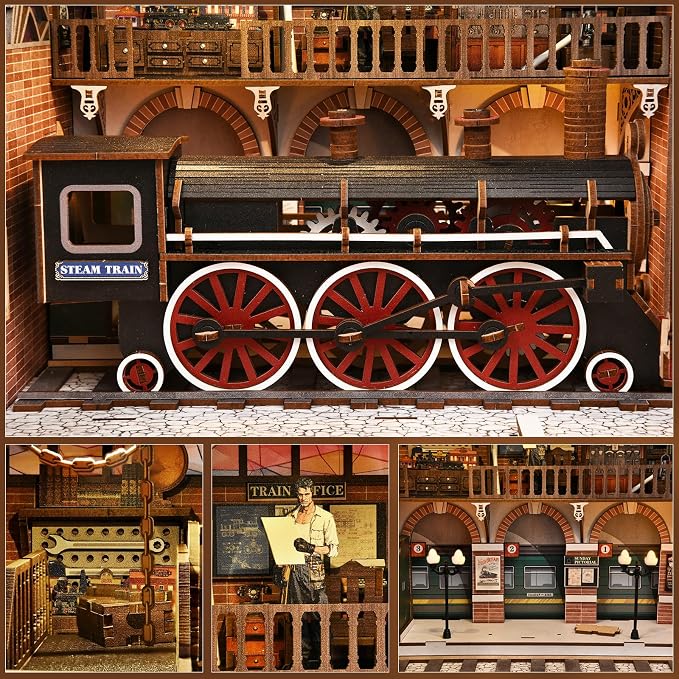 TOYQI Book Nook Kit, Book Nook Kits for Adults | DIY Miniature Dollhouse Kit 3D Wooden Puzzle Booknook Bookend with LED Light