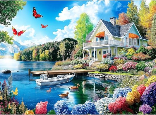 300 Pieces Puzzles for Adults | Lake House Jigsaw Puzzles | Large 300 Piece Puzzle for Children Adults Seniors | Sturdy,Safe | Engaging & Educational Toys Great Gift for Boys Girls 20.5 x 15 in
