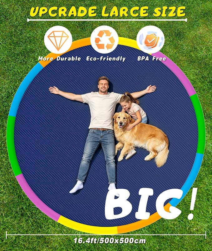 EPN Splash Pad for Kids & Dogs, 16.4FT Extra Large Dog Splash Pad & Sprinkler Water Play Mat, Big Outdoor Water Toy for Kids Ages 4-8, Toddlers 3+ & Pets, Non-Slip Thick PVC Backyard Lawn Summer Fun