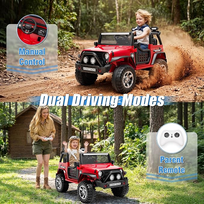 24V 4WD Ride on Truck Car w/800W Motors, Gift Flower, Remote Control, 2 Seater, 3 Speeds, Pop Music, Power 4 Wheels, 24 Volt Ride on Toy Cars for Big Kids Boys Girls, Red