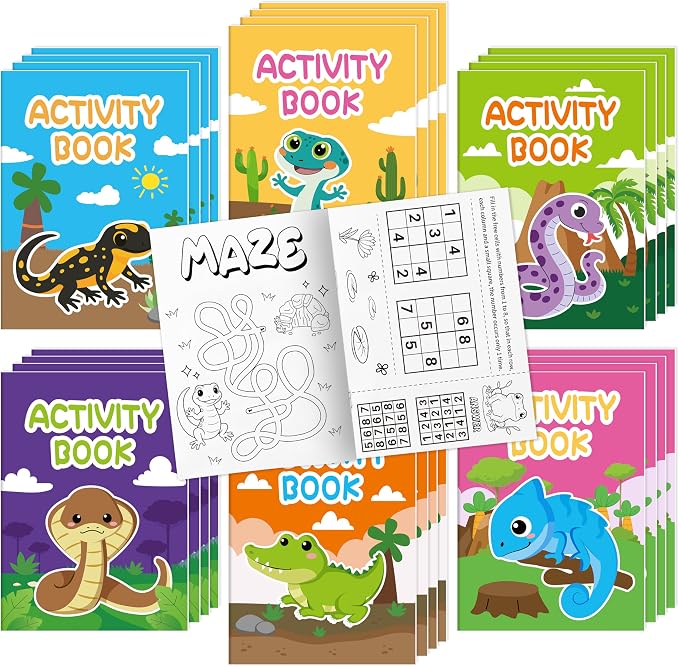 Dvbonike 24Pcs Reptile Activity Books - Reptile Mini Fun Games Coloring Book Bulk with Lizards Snakes Crocodiles Animals Party Favors Goodie Bag Stuffers Classroom Rewards Supplies