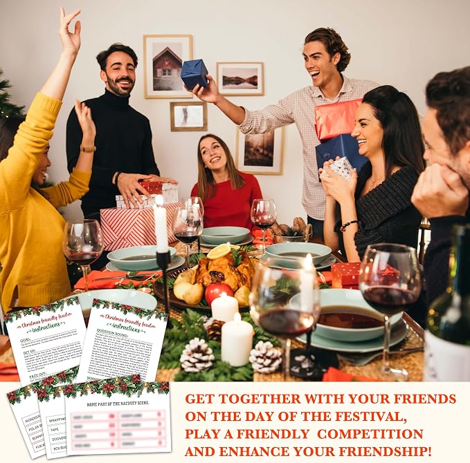 Christmas Games For Families, Christmas Friendly Feud Game, Holiday Games For Adults Large Group Party, Christmas Party Games, Christmas Trivia Card Games - a003