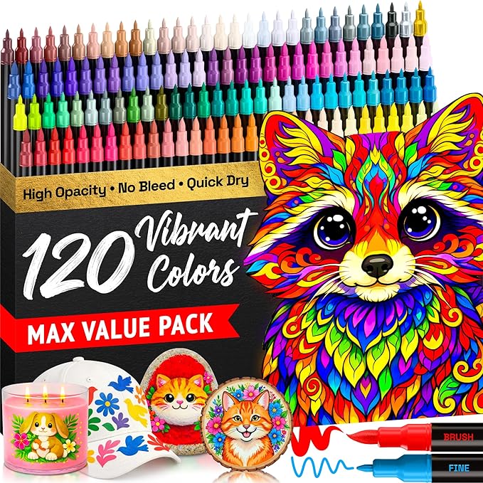 ARTISTRO 120 Acrylic Paint Markers - Paint Pens for Drawing - For Fabric, Rock, Glass, Wood, Molds - Arts & Crafts Gift for Adults, Teens, Kids, Classroom Must Haves & School Supplies