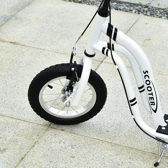 Aosom Kick Scooter with Dual Caliper Brakes, Big Wheels Kick Scooter for Ages 5+, 12-Inch Inflatable Front Wheel, Max Load 220lbs