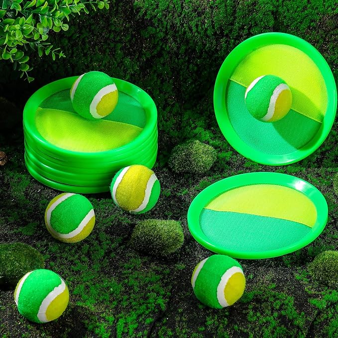 Charniol Kids Toys Toss and Catch Game Set Beach Game Outdoor Ball Sports Games Toss and Catch Ball Nylon Toys for Kids Adults(Yellow Green,12 Paddles 6 Balls)