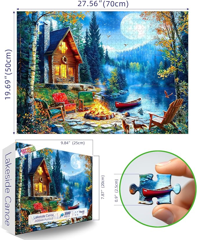 1000 Piece Jigsaw Puzzles for Adults, Moonlit Lakeside Cabin with Bonfire Puzzles for Adults, Impossible Challenging Difficult Puzzle Gift for Adult Jigsaw Puzzle Lovers (27.5"x19.7")