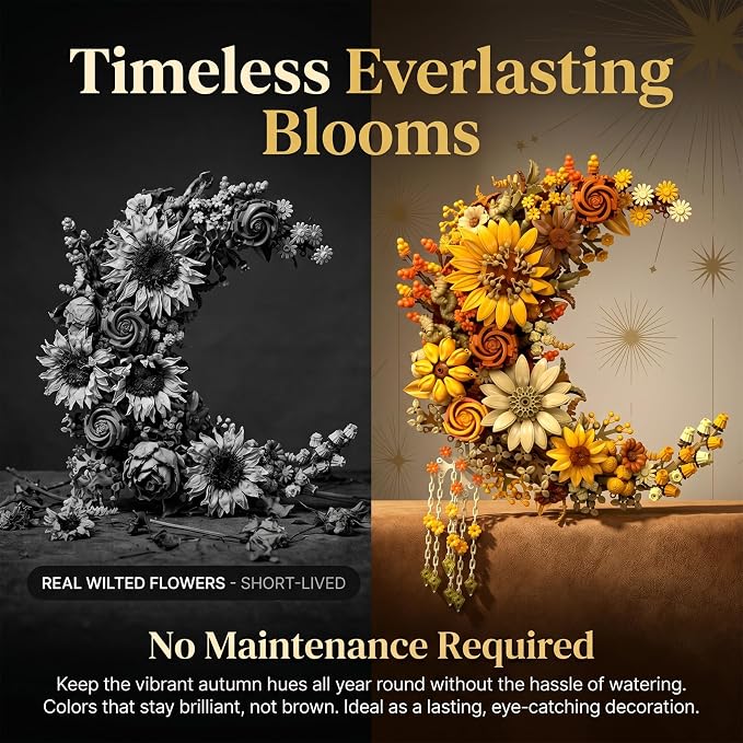 Gloden Moon Flower Building Set, Botanical Collection Artificial Flowers Building Blocks Kit Compatible with Lego for Adults Home Décor Wall Art Decoration