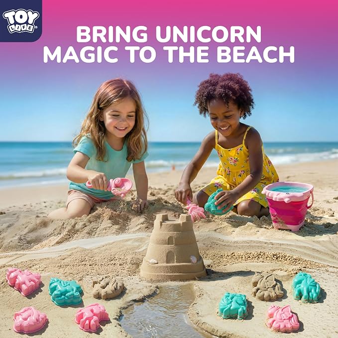 TOY Life Unicorn Beach Toys for Girls Ages 4-8, Collapsible Silicone Sand Toys Set with Bucket, Molds & Shovels, Travel Beach Toys, Sandbox & Snow Play, Unicorn Gifts for Kids
