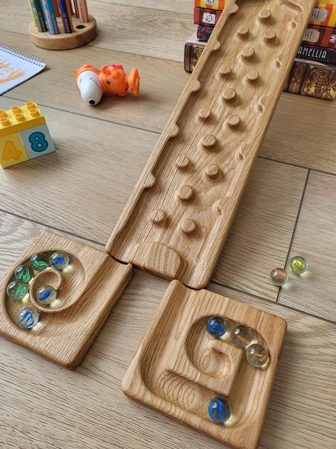 Wooden Marble Run Track Race Machine Set Maze Board Ball Run Montessori STEM Toy Gift for Kids Course Winding Roller Track Game Educational Construction Toy Gift for Kids (Rocks)