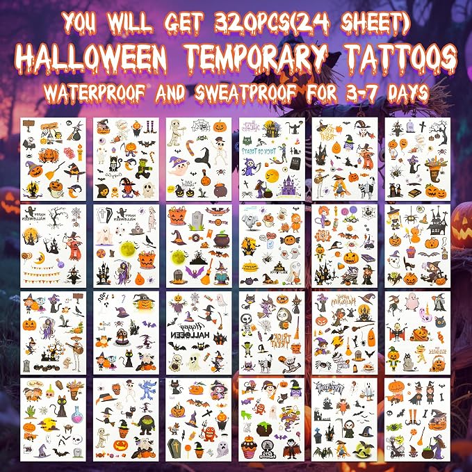 Halloween Party Favors for Kids, 120Pcs Water Coloring Books & 320Pcs Temporary Tattoos Bulk for Goodie Bags Stuffers Classroom Prizes Halloween Trick or Treat Crafts for Kids Party Supplies