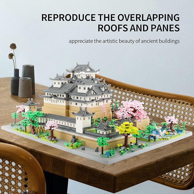 JXRLMB Japanese Micro Building Blocks Sets for Adults 10080 PCS Japan Himeji Castle with Cherry Blossoms Model Kit Big Architecture Landmarks Collection Kit