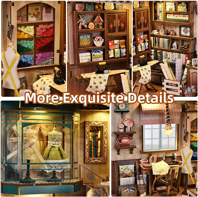 fifijoy Book Nook Kit - Sewing Room DIY Miniature House Dollhouse Kit for Adults and Teens, Booknook Tiny House Bookshelf Decor 3D Wooden Puzzle, Gifts for Family and Friends