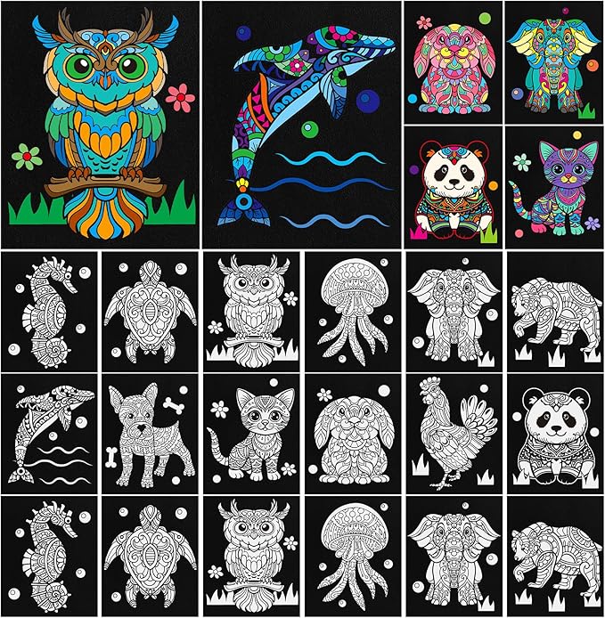 Cinrobiye 48 Pcs Velvet Coloring Posters Animals Fuzzy Posters to Color Bulk Felt Coloring Page Craft for Adults Teenagers All Ages Classroom Assisted Living Festive Holiday Art&Craft Activity