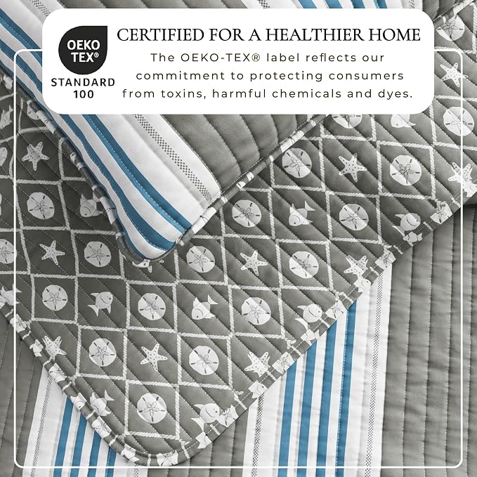 Great Bay Home Coastal Quilt Set - 2-Piece Twin/Twin XL Size Stripe Bedding Set - Lightweight, All-Season, Reversible Bedspread (Coastal Stripe)